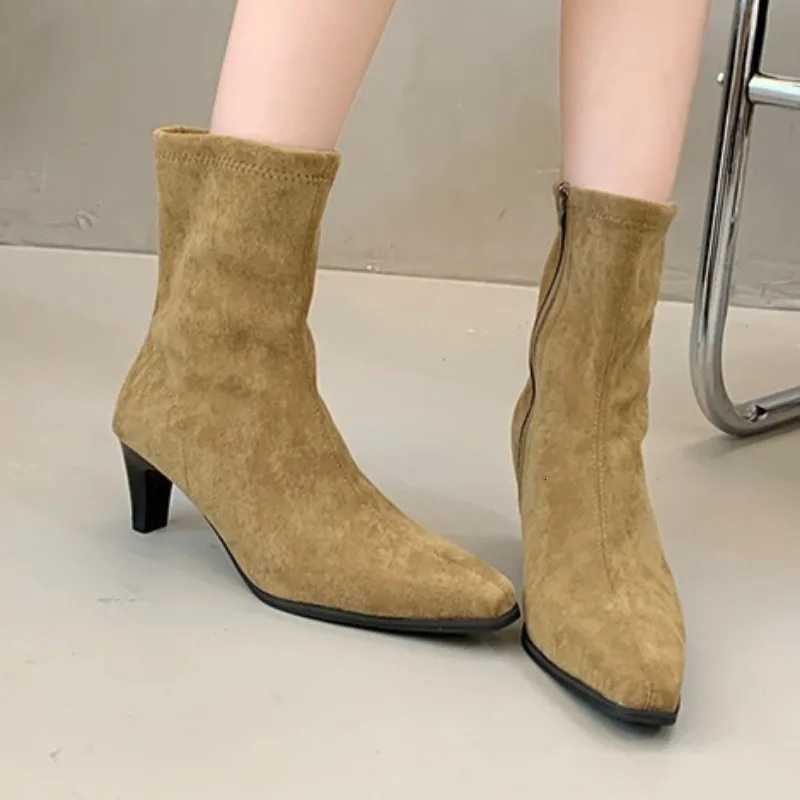 Highheeled Ankle Boots New Autumn Fashion Square Toe Suede Side Zipper Nonslip Wearresistant Thick Heel Ankle Boots Plus Size Z251029