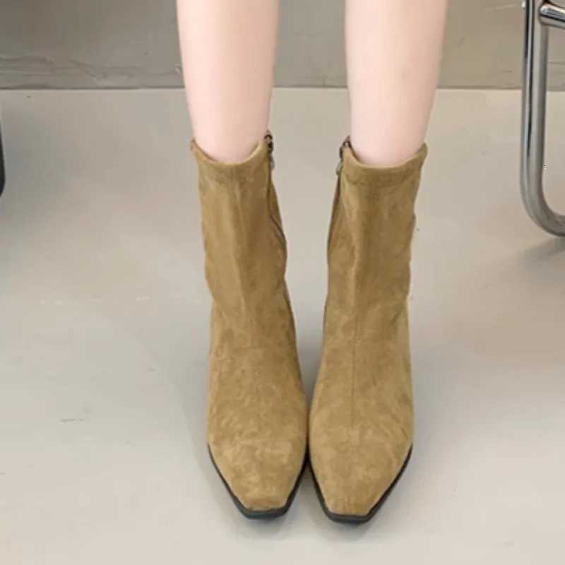 Highheeled Ankle Boots New Autumn Fashion Square Toe Suede Side Zipper Nonslip Wearresistant Thick Heel Ankle Boots Plus Size Z251029