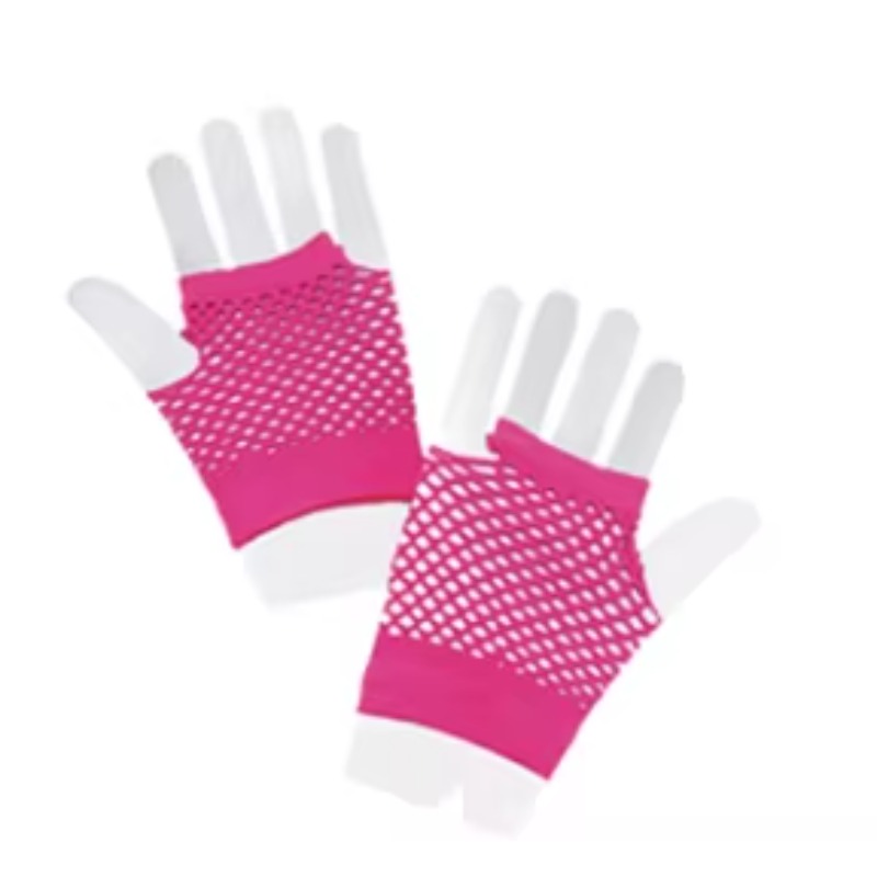 A collection of clothing and accessories from the 1980s, including masquerade ball bags for women, gauze skirts with nets, fishing net gloves, etc