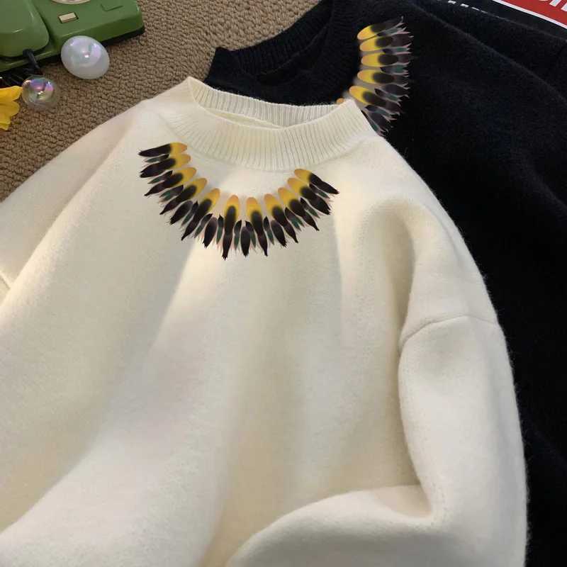 Mens Oversized Sweaters Autumn White Knitted Sweater Fashion Print 5XL Casual Wear for Man Knit Pulloves Men Clothes J251029