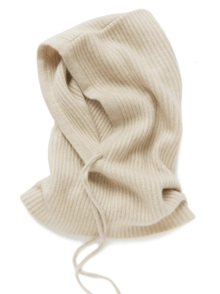 100Wool Knitted Balaclava Hat For Women Winter Hooded Drawstring Skullies Cap Face Neck Protect Soft Warm Cashmere SKi Bonnet 251013