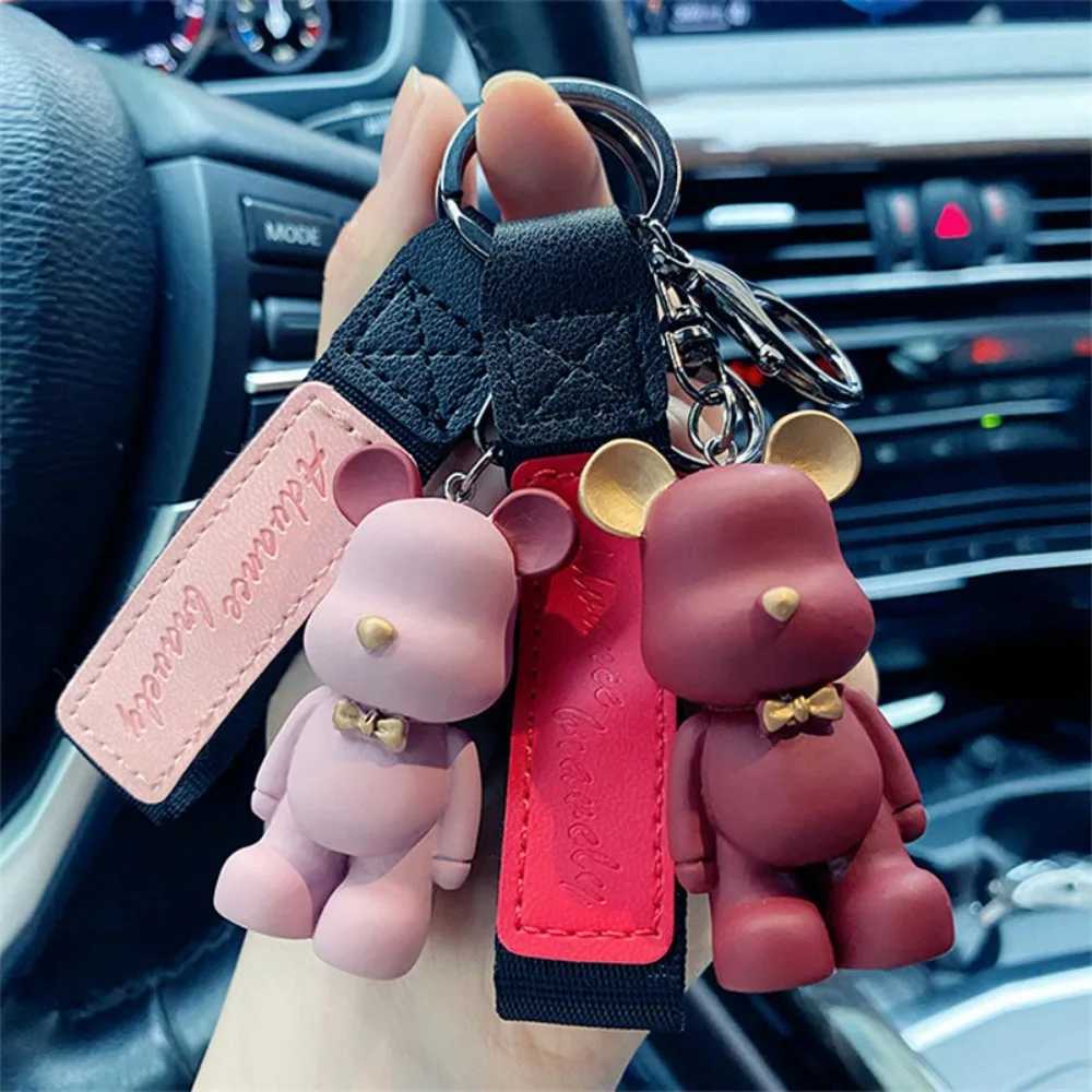 New Simple Fashion Cute PVC Bow Tie Bear Keychain Kawaii Cartoon Animal Keychain Cute Bag Pendant Keychain Car Key Ring CharmW251029