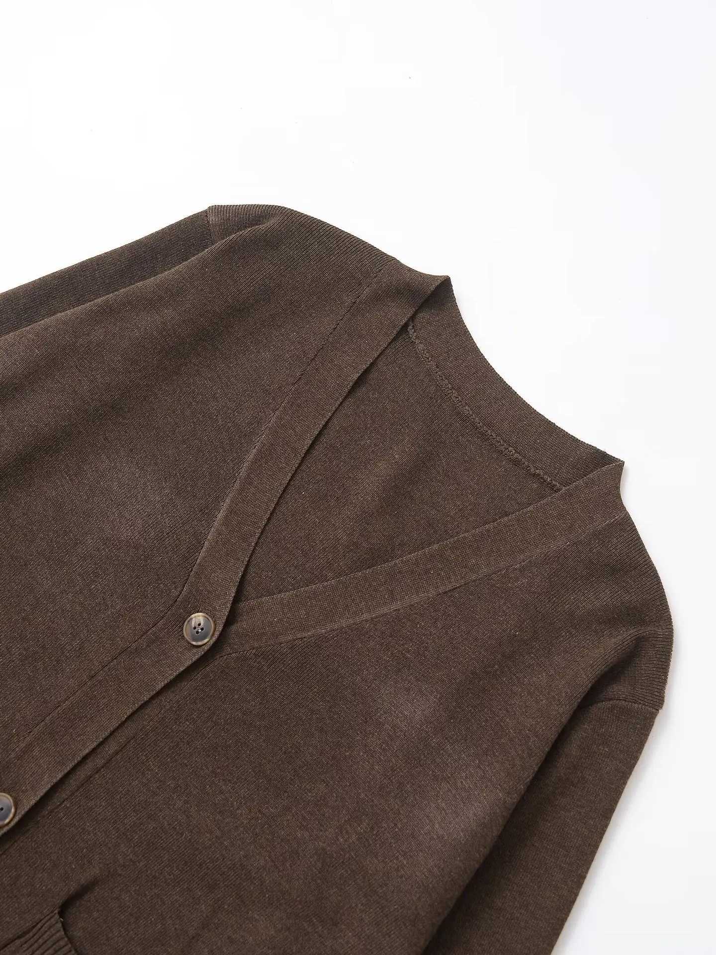 Women Casual Knit Cardigan VNeck Buttons Sweater Cardigan New 2025 Fashion Autumn Fall Simple Versatile Brown CardiganT251028