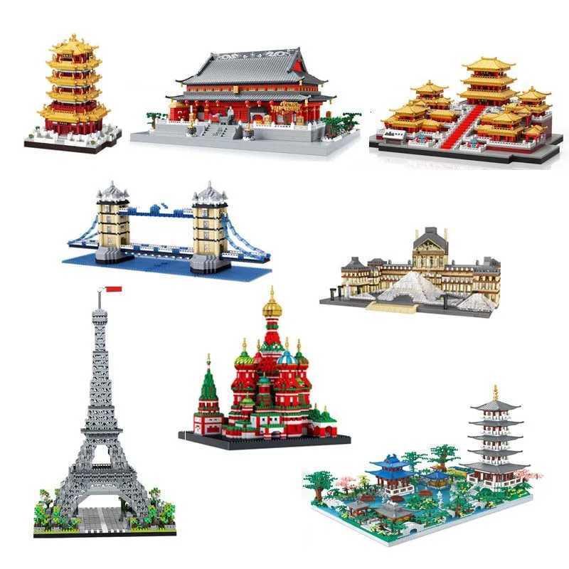 World Famous Architecture Diamond Building Blocks Toy Taj Mahal Vassili Church London Bridge Micro Size Bricks Construction Toys X251029