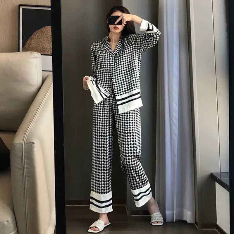 Women Ruffles Patchwork Pajama Sets Long Sleeve Tops Full Length Pants Slim Gentle Sleepwear Cozy Fashion Lounge Females PopularT251029