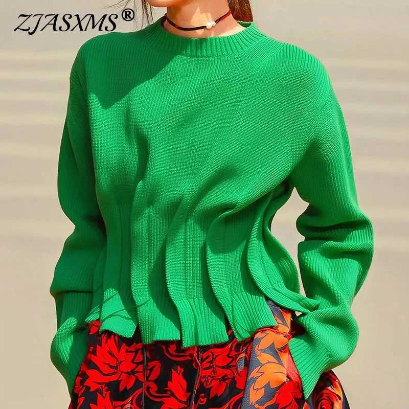 Woman Clothes Autumn Fashion O Ribbed Collar Ruched Knitted Sweaters Casual Solid Color Long Sleeve Slim Knitwear Tops Pullovers J251029