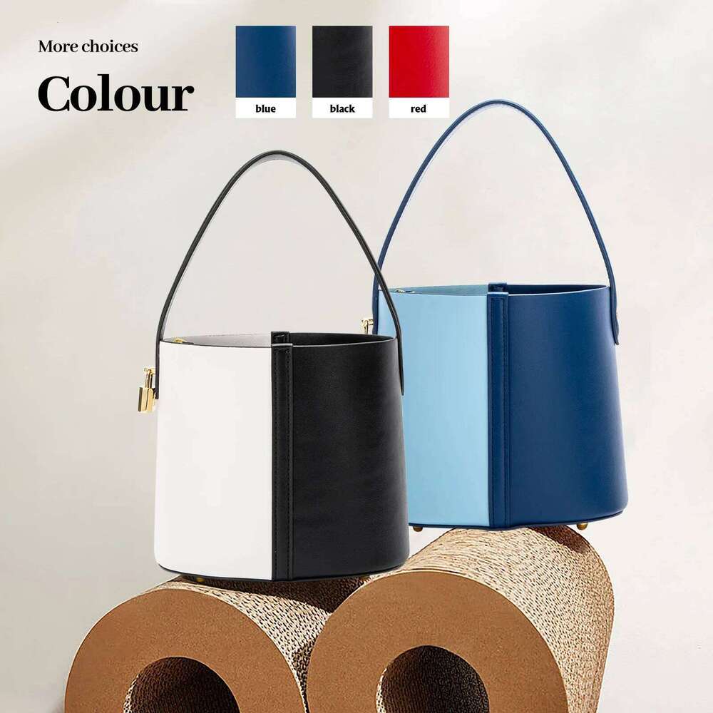 Fashionable Pu Material Banquet Business Office Women's Large Capacity Bucket Bag New 2024 Color Block Handbag