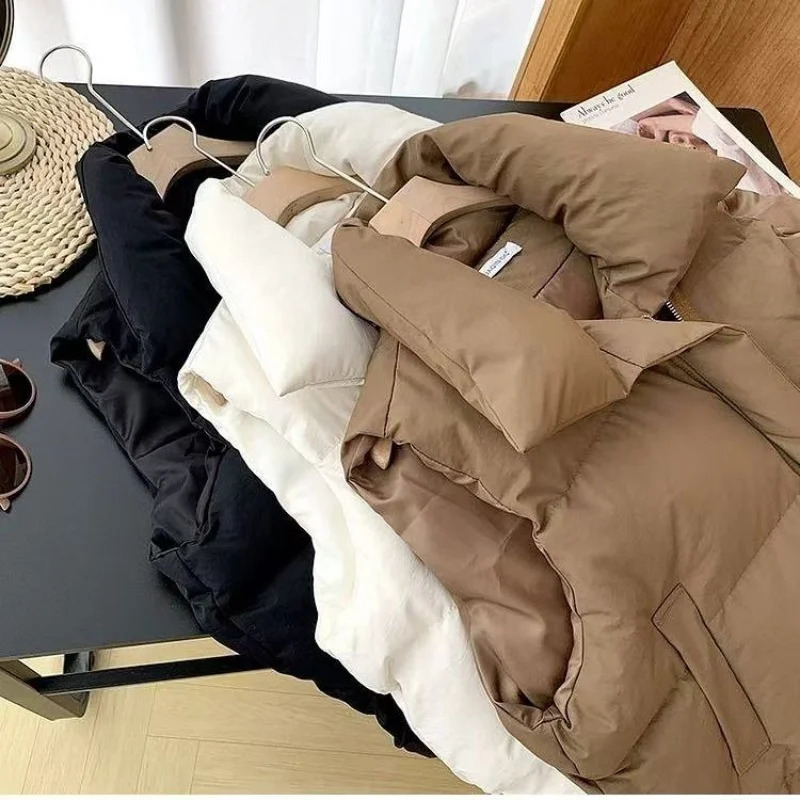 Women Winter Warm Thicken Padded Vest Fashion Zipper Loose Waistcoat Female Casual Stand Collar Solid Sleeveless Overcoats 251029