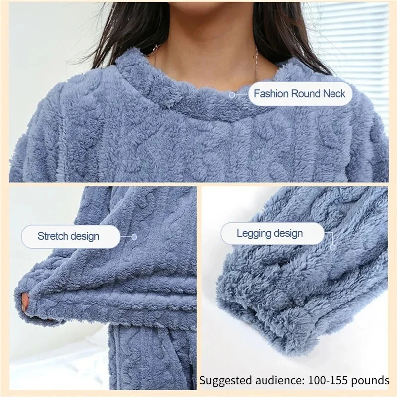 Soft Coral Velvet Jacquard Warm Pajama Set for Women Cozy Loungewear Outerwear for Winter Christmas Back to School Gift 251029