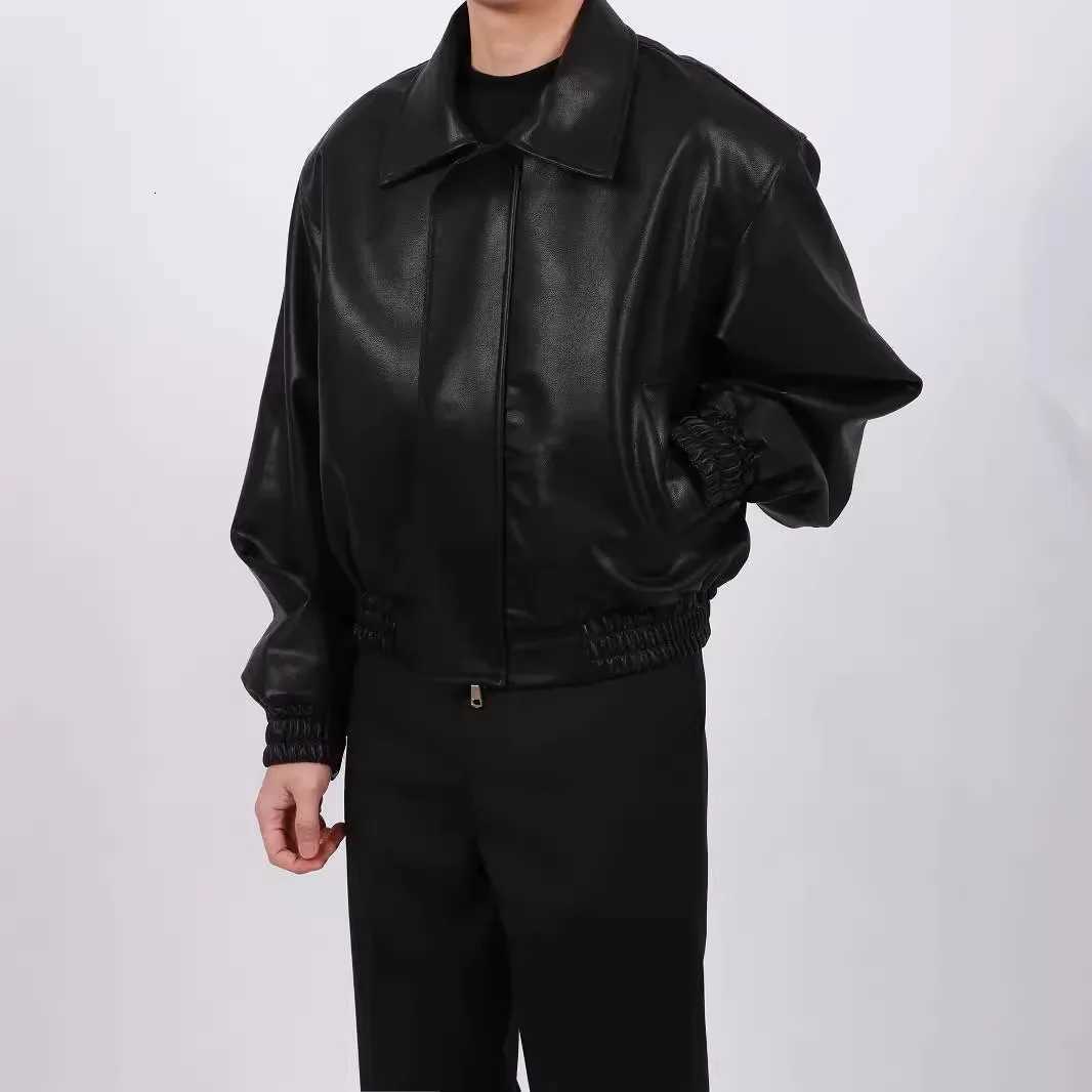 Autumn Highend Lapel Jackets for Men Loose Lapel Zipper Korean Fashion Ins Casual Short Motorcycle Leather Jacket Coat MenT251029