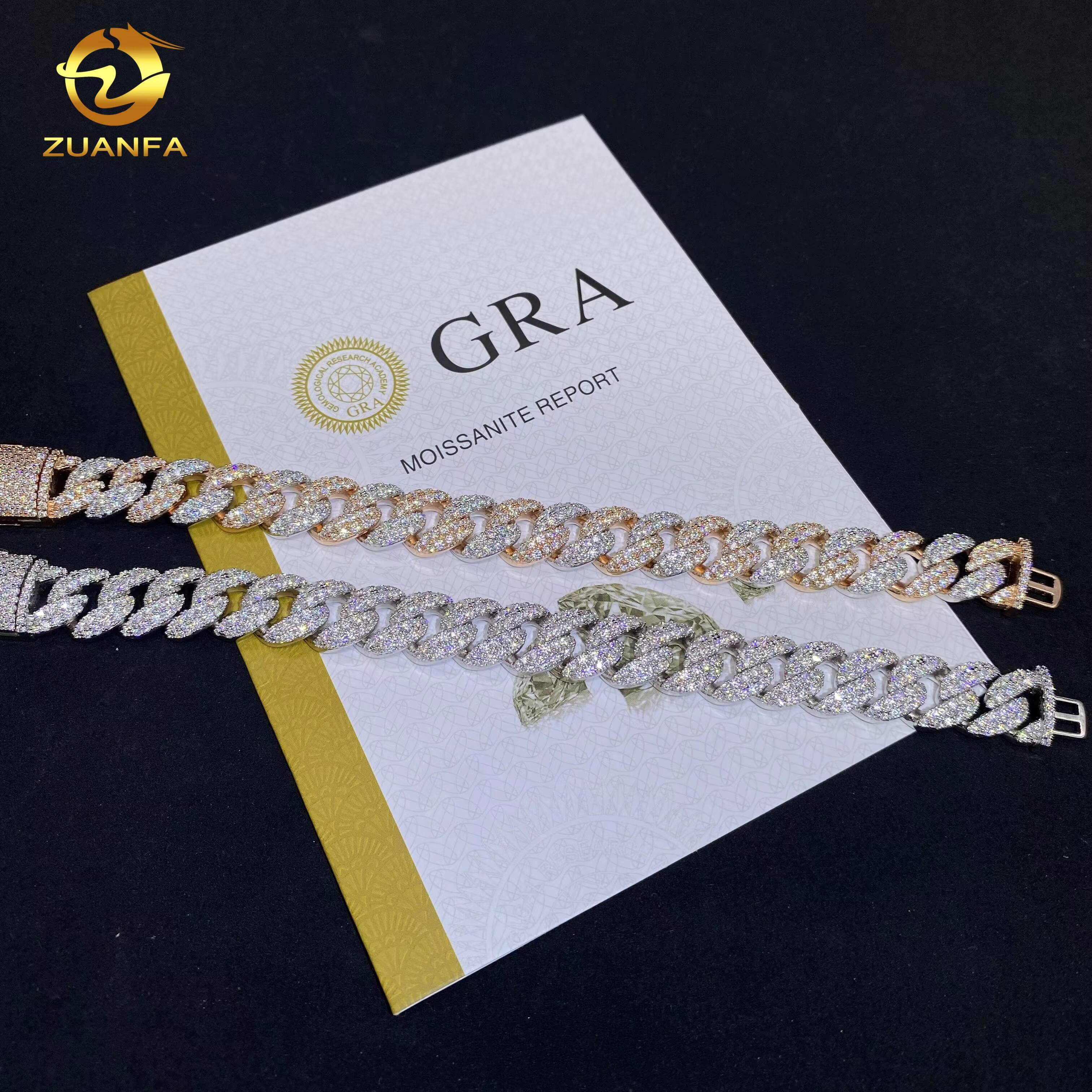 Luxury 12mm 2Rows Hip Hop Jewelry Iced Out Bracelet 925 Sliver VVS Moissanite Diamond 2Tone Miami Cuban Link Chain NecklaceDesigner style