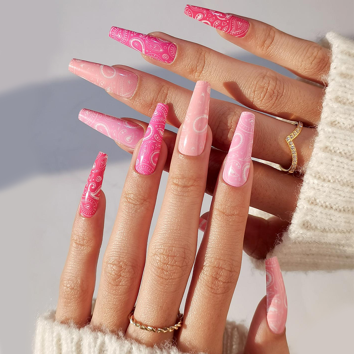 24pcs Long Coffin Shaped Nail Stickers with Sweet Pink White Floral Design - Perfect for Girls/Women Dated & Gifts Daily Wear Includes 1pc Jelly Gel A