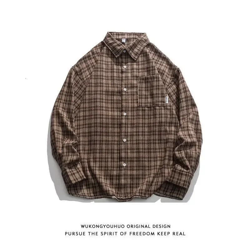 Hong Kong Style Plaid Long Sleeve Casual Shirt for Men Spring Fashionable Dapper Student Outerwear Loose Fit 251029