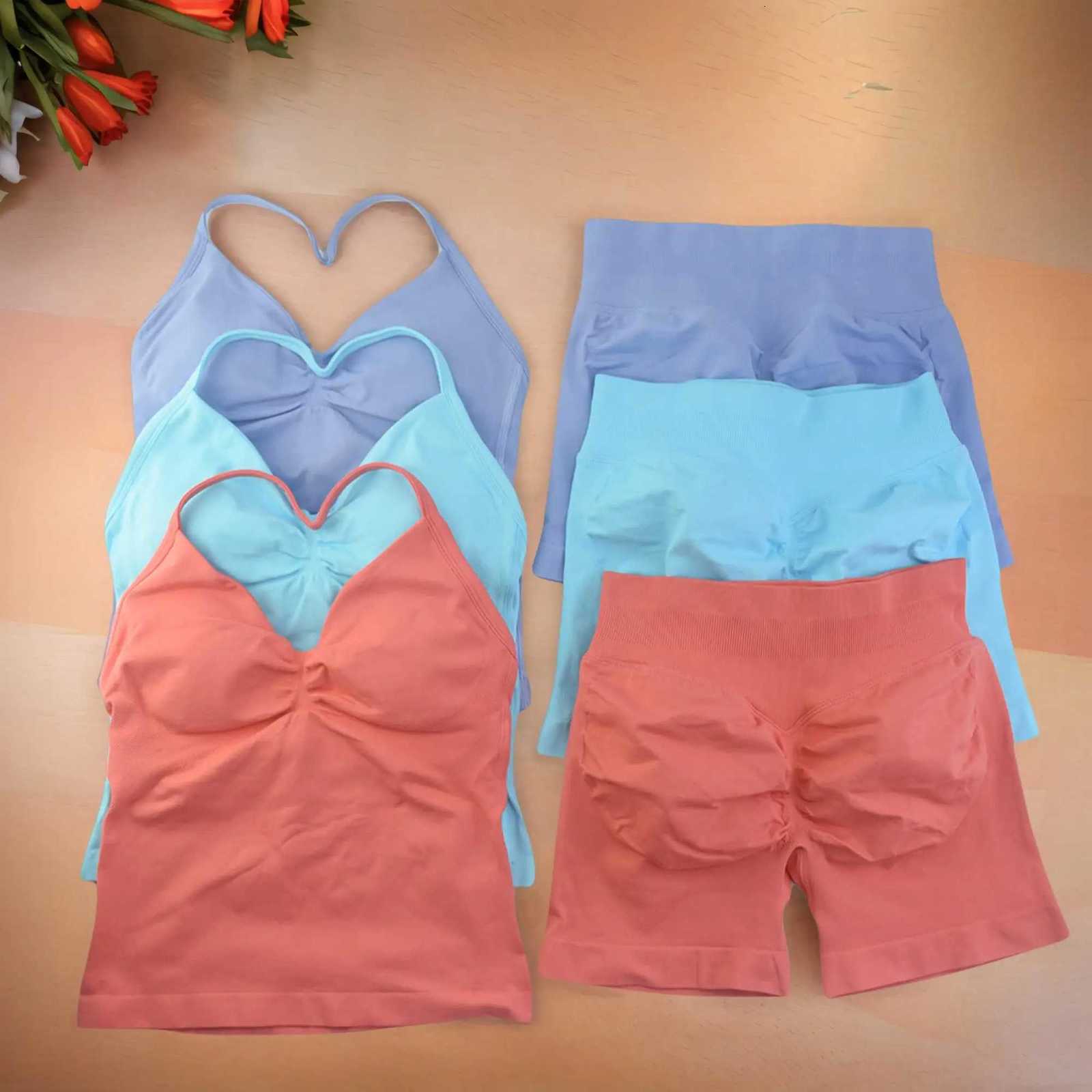 2Pcs Gym Set Women Backless Tank Waist Shorts Gym Suit Fitness Scrunch Seamless Clothes Activewear Workout Set NoXJ251029