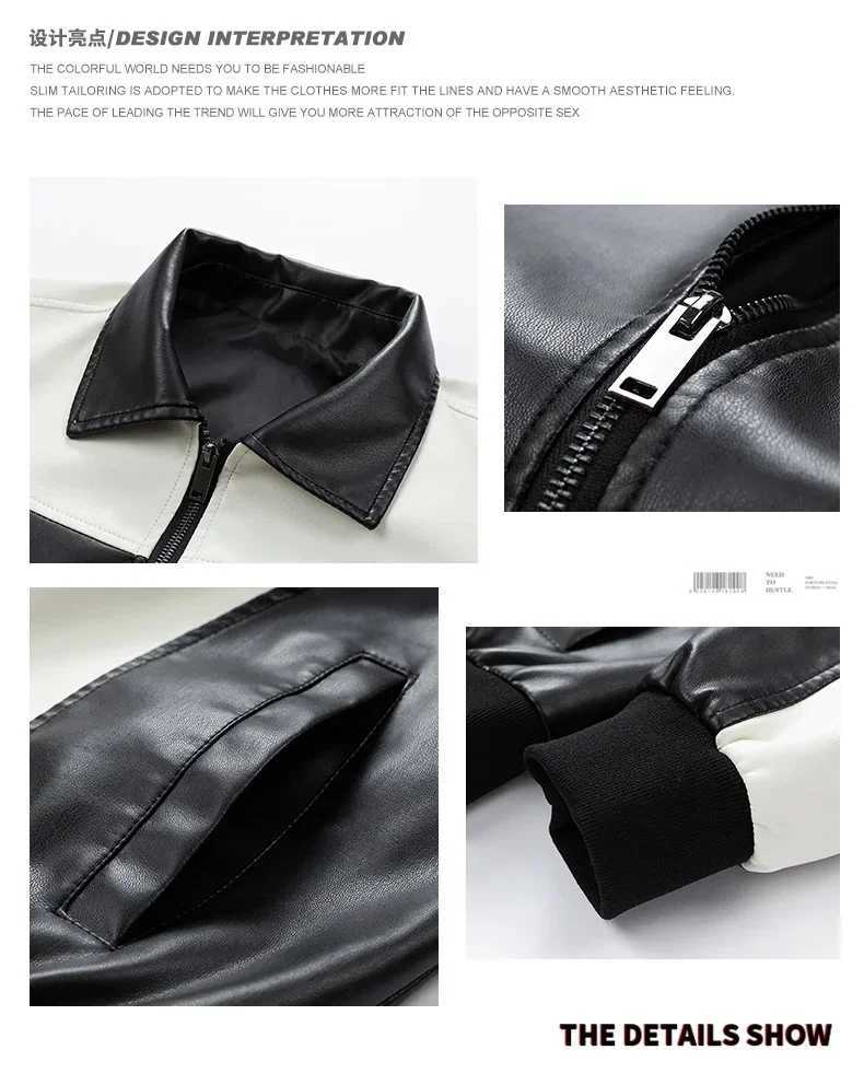 Hip Hop Style Leather Jacket Blackwhite Fashionable Versatile Lapel Windproof mountain PU Coat Casual Outdoor Mens ClothingT251029