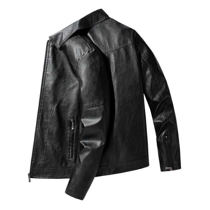 New Autumn Men Leather Coat Vintage Turn Down Collar Men Bomber Jacket Loose Long Sleeves Zipper Pocket Outerwear For MaleT251029