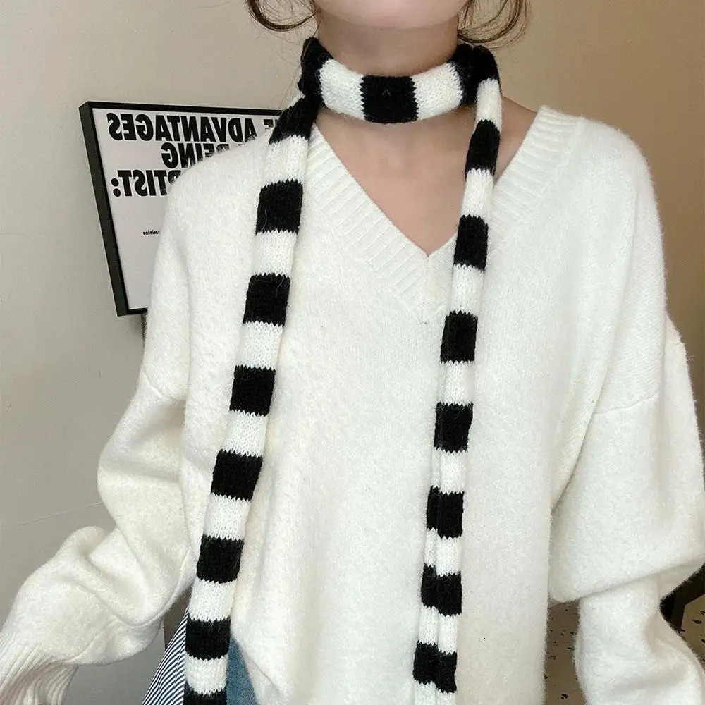 Red Stripe Soft Knitted Scarf Y2K Harajuku Knitted Long Scarves Korean Thick Warm Scarf Woman Decorative Neck Tie Neckerchief 251029