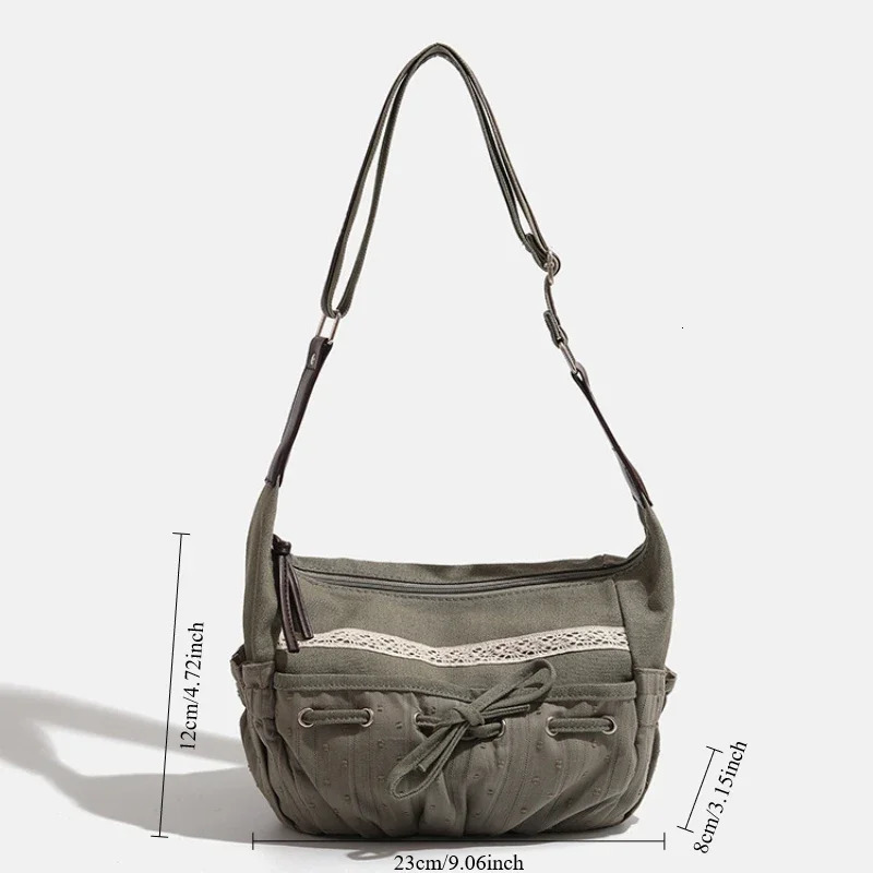 Women Casual Shoulder Bag Y2K Aesthetic Streetwear Drawstring Handbag Vinage Crossbody Bag Denim Bag 251029