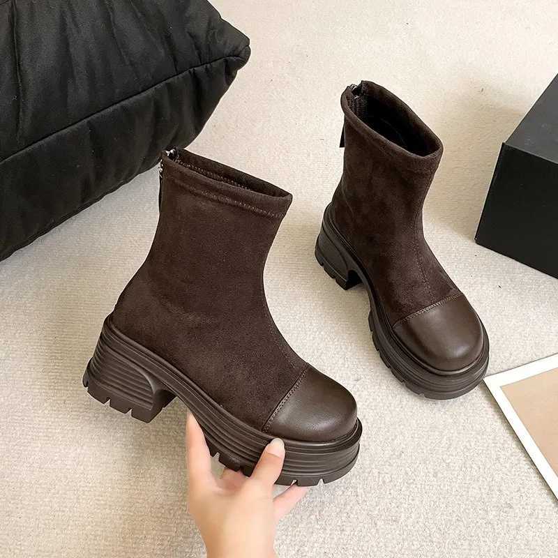 Women Suede Modern Ankle Boots Plush Mid Heels Shoes Winter 2025 Trend Office Chunky Shoes Fashion Walking Non Slip Botas Mujer Z251029