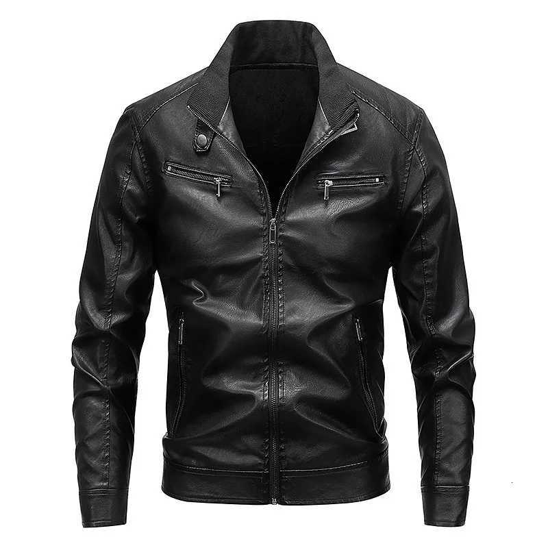 Autumn Winter Men Leather Coat Thicken Coldproof Motorcycle Punk Man Outerwear Stand Collar Long Sleeve Zipper Male JacketT251029