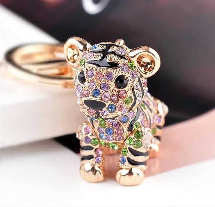 New for Keychain Keyring Cute Tiger Metal Bling Crystals Rhinestone Keyfob Charm Pendant for HandbagsKeychain ColorfulW251029