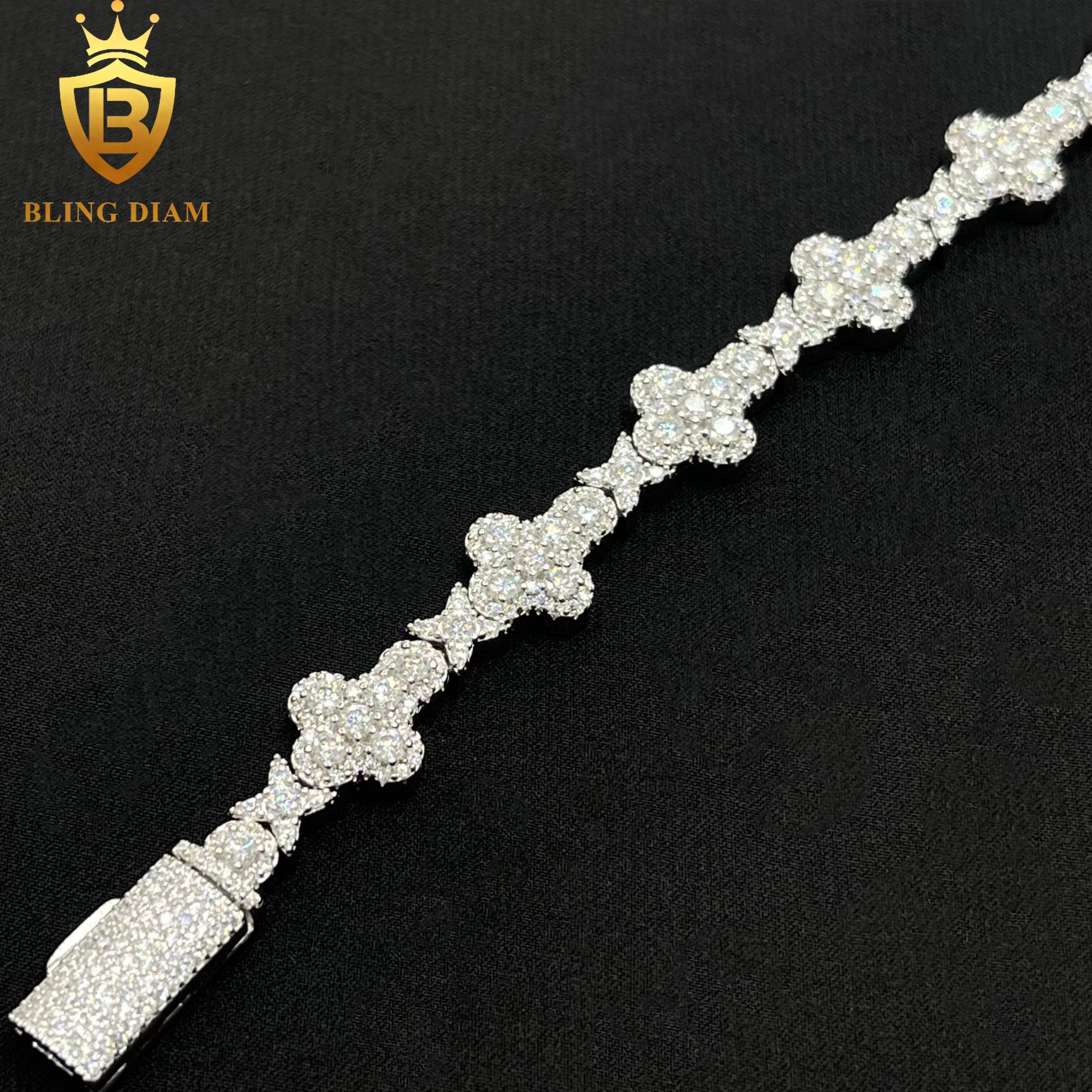 Hip Hop Jewelry 925 Silver Diamonds Moissanite Cuban Link Chain 10mm Flower Cross for Women Men Bracelets