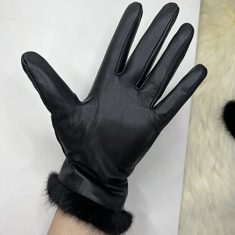Male And Female Mink Fur Gloves Sheepskin Velvet Lining Black Womens Leather Gloves Mens Highgrade Mink Fur Motorcycle Gloves 251029