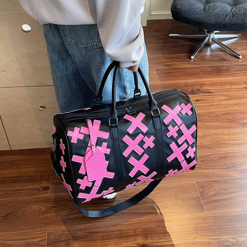 Fashionable PU embossed travel bag, women's handheld large capacity boarding bag, business travel sports, dry and wet separation storage, fitness