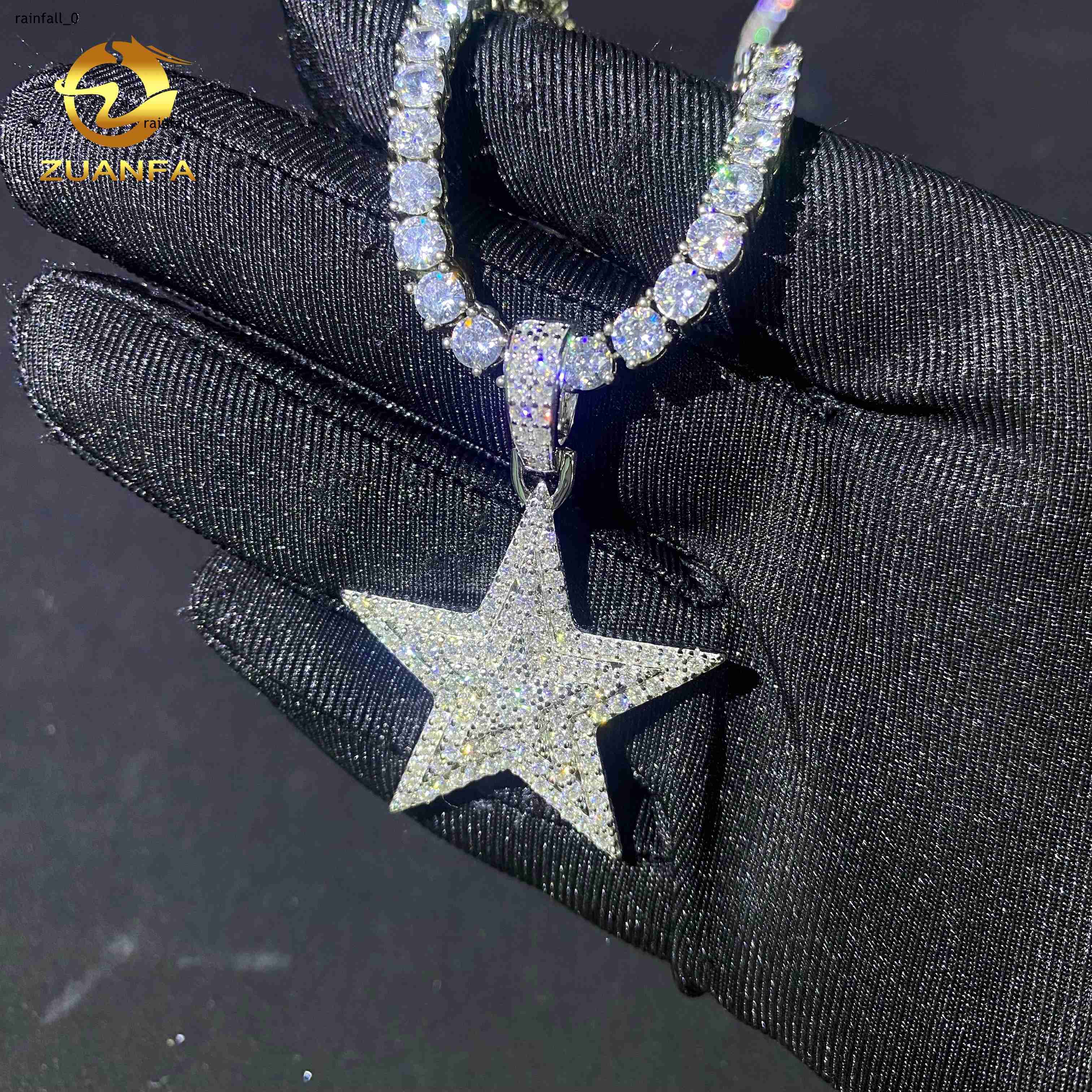 Ready to Ship Hip Hop Moissanite Star Charms Diamond Jewelry Iced Out 925 Silver VVS Moissanite Star Pendant GRA Certificate