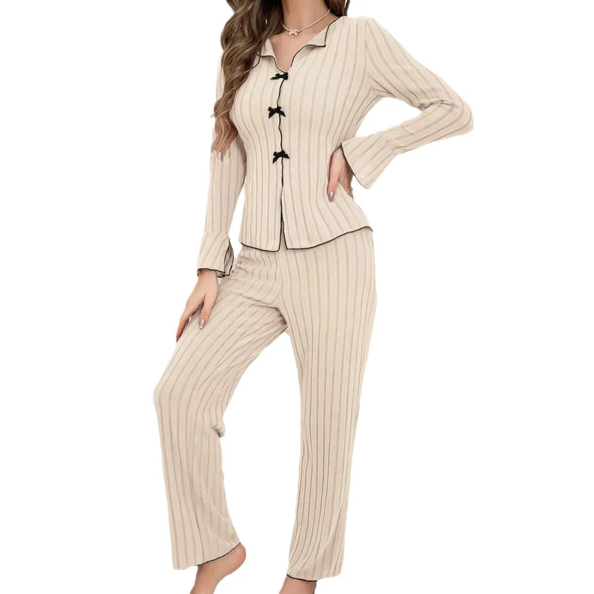 Sleepwear Women Pajama Set Woman Womens Home Clothes Trousers Sets Pajamas Summer Pijama Wear Long Sleeve Sleep Lounge 251029