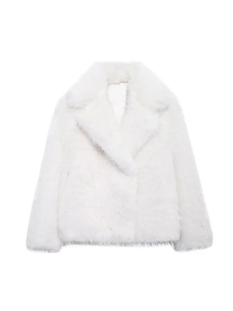 Womens Thick Warm Faux Fur Jacket Long Sleeve Coat Lapel Collar Female Outerwear Chic Tops Fashion 251029