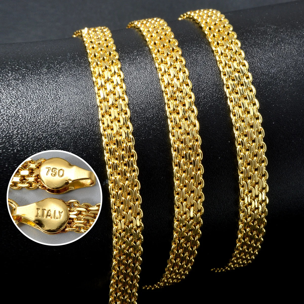 Fashion Copper Italy 750 18k gold plated Woven Milan Chain Necklace For Women 251028