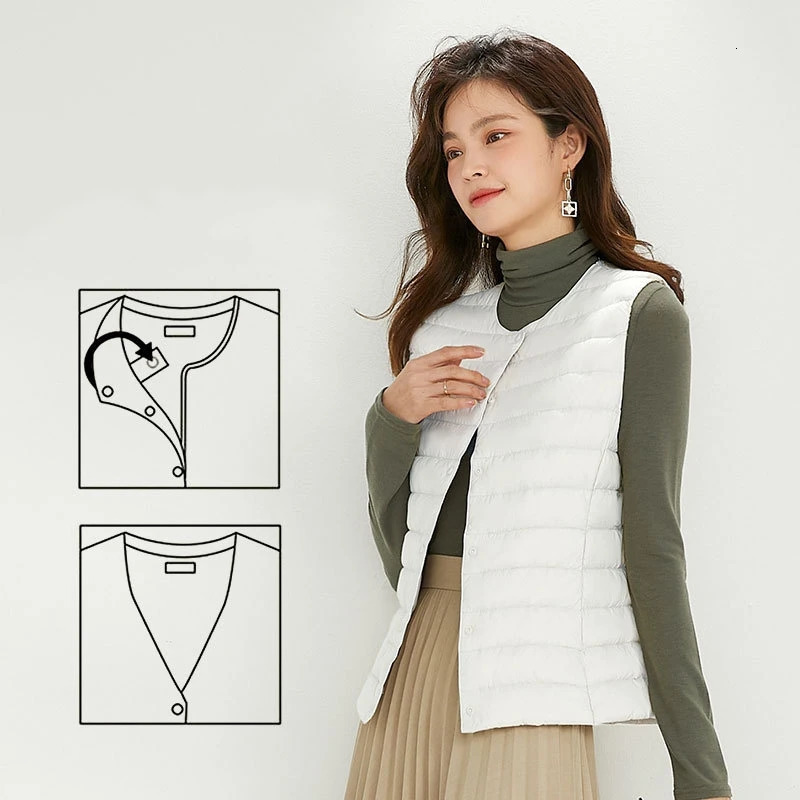 Women Sleeveless Puffer Vest Womens Ultra Light Down Vest Women Two Ways Waistcoat Portable Warm Sleeveless Winter Liner 251029