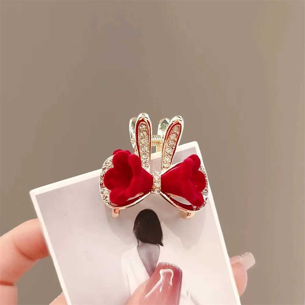 Alloy Rhinestone Bowknot Mini Hair Claw Small Hair Clip Bunny Ears Hair Accessories For WomenW251028