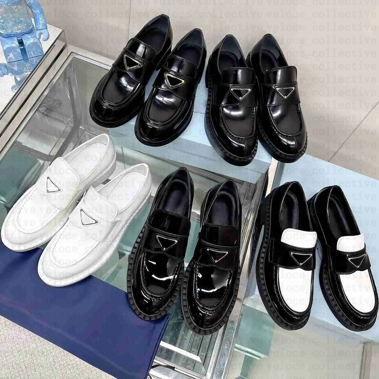 Designer Loafers Casual Moccasins Monolith Dress Shoes Triangle Platform Thick bottom Lxury Black Leather Womens Increase Patent Matte Lazy Shoe EU 35-42