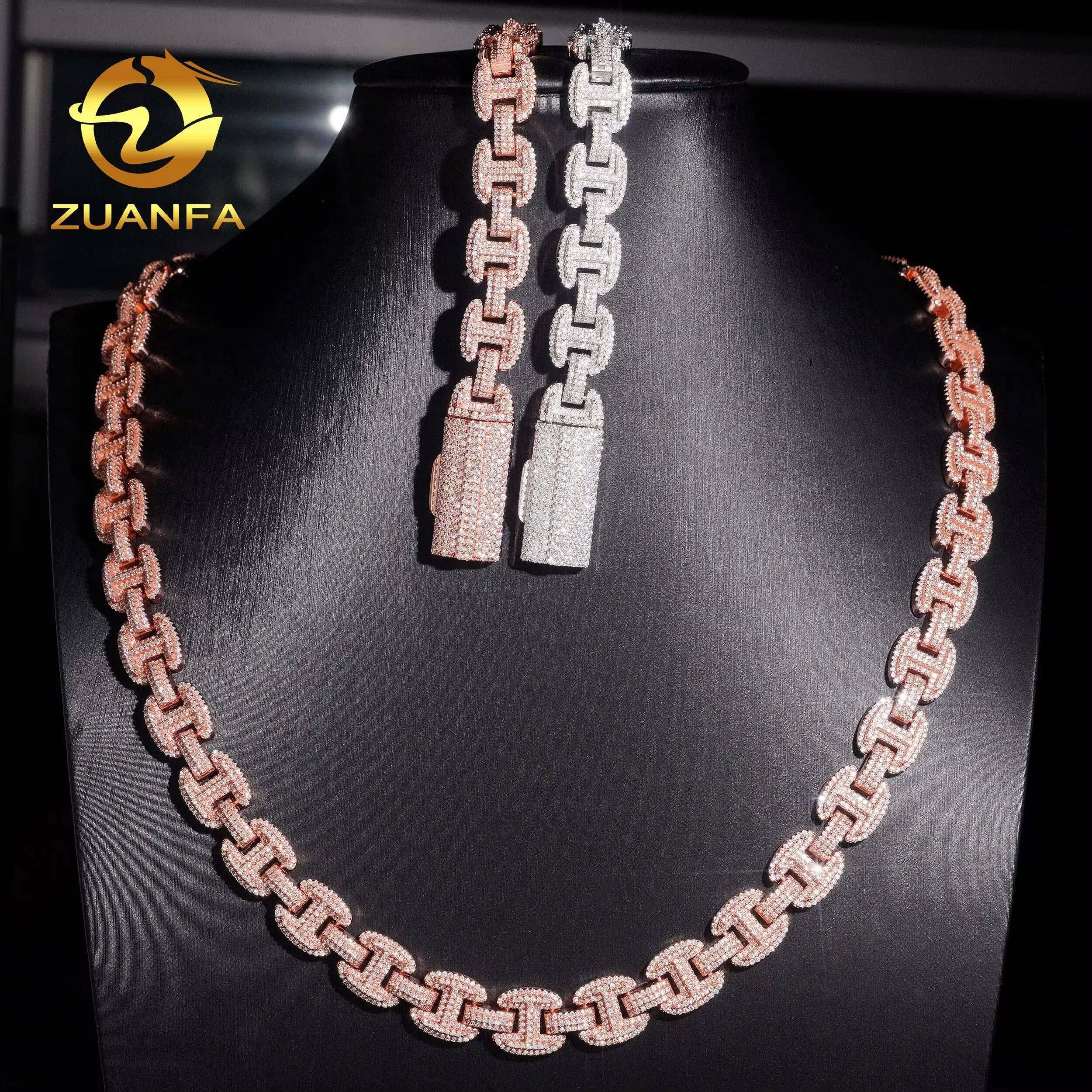 New Design 12mm Moissanite Chain H Shape Cuban Links Pass Diamond Tester 925 Silver Cuban Link Chain Necklace Rhoudium Plated