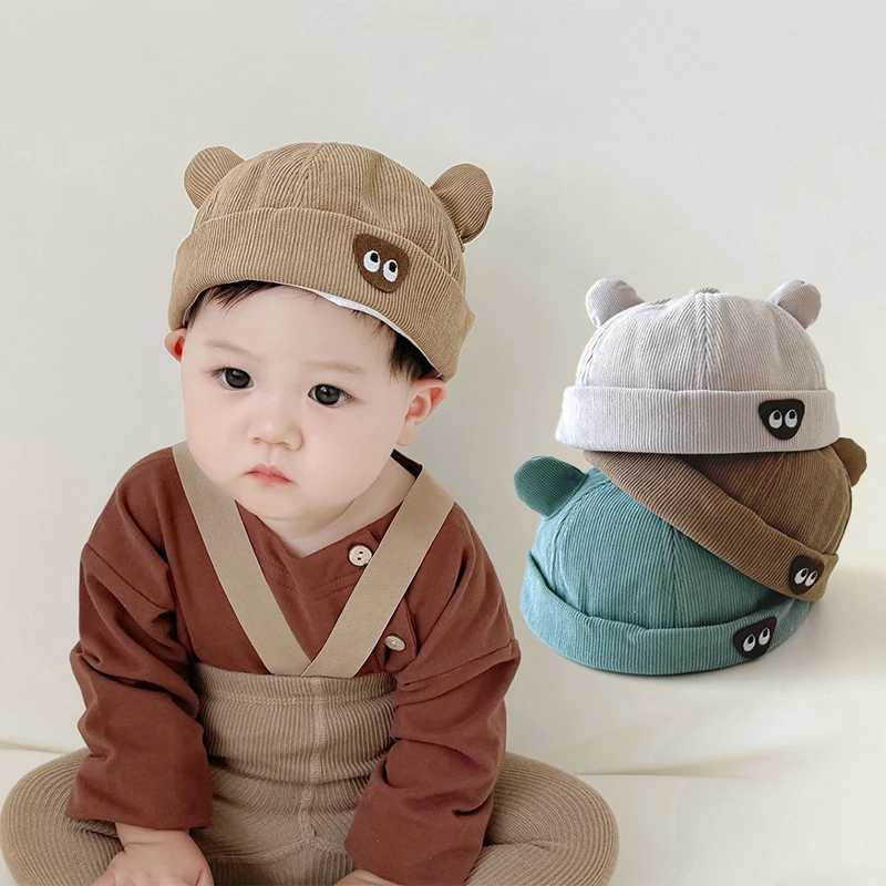 Autumn Corduroy Baby Landlord Hat Cartoon Ear Toddler Melon Cap 14year Kids Solid Color Bonnet Children Brimless Docker Caps 251028