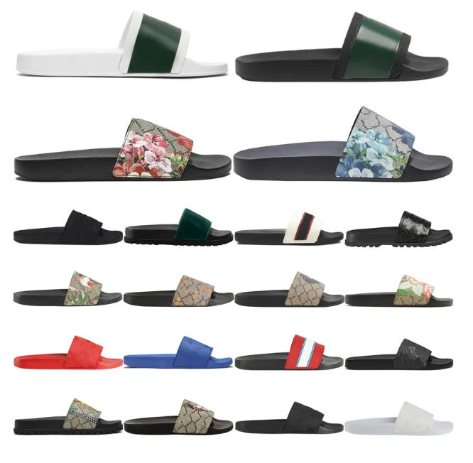 Designer Sandals Mens Womens Slides claquettes Rubber Slippers Slide Sandal Black White Blooms Floral Flat Gear sole Luxury Sliders Summer Beach shoes
