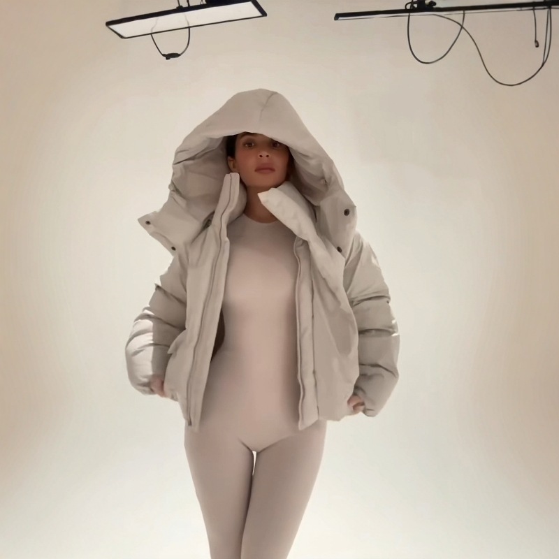 Designer Women's Down Jacket Kylie Same Style~KHY Detachable Hooded Zipper Shaped Cotton Jacket Thickened Warm Bread Coat