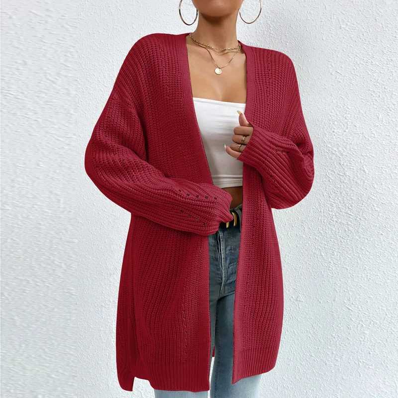 New Autumn And Winter Fashion Womens Long Sleeved Mid Length Sweater Jacket Knitted Cardigan Vneck Gray Knitted Cozy SweaterT251028