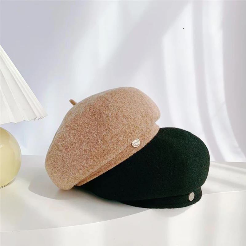 Women French Art Retro Wool Felt Autumn Solid Colors Warm Winter Beanie Hat Beret Cap For Female 251029