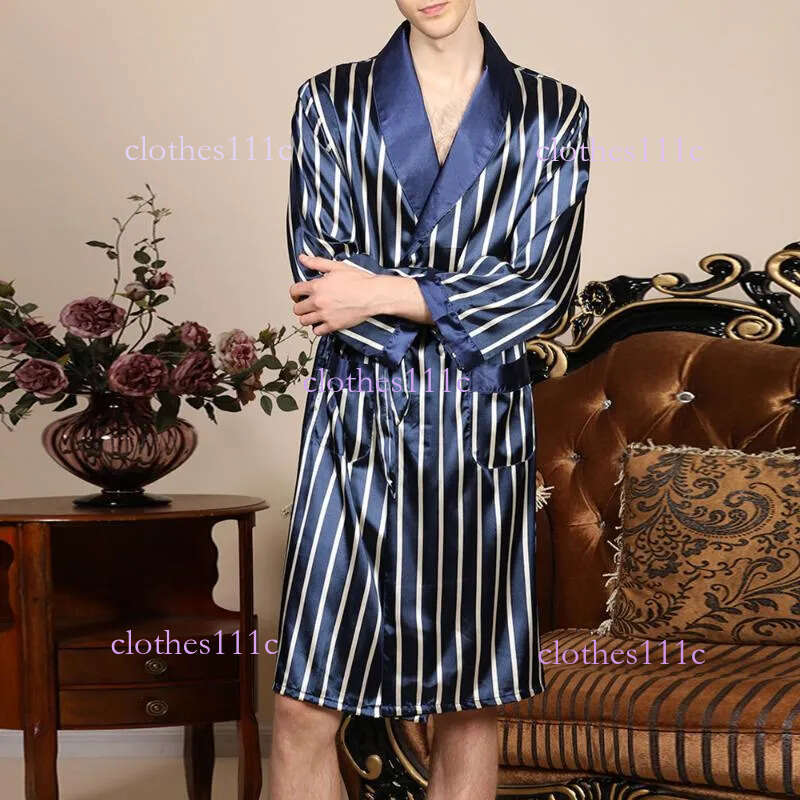 Mens Satin Pamas Pama Pyjamas Long Sleeves Silk Kimono Stripe Sleepwear Robe Bathrobe Night Dressing Gown