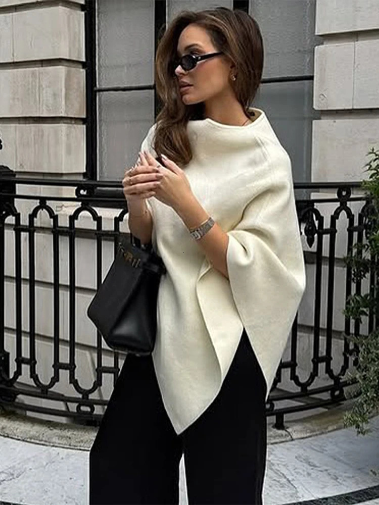 Irregular Draping Knitted Shawl Jumper Knitwear Loose Elegant Cape French Minimalist Cloak Knit Sweater Women Top Spring 251029