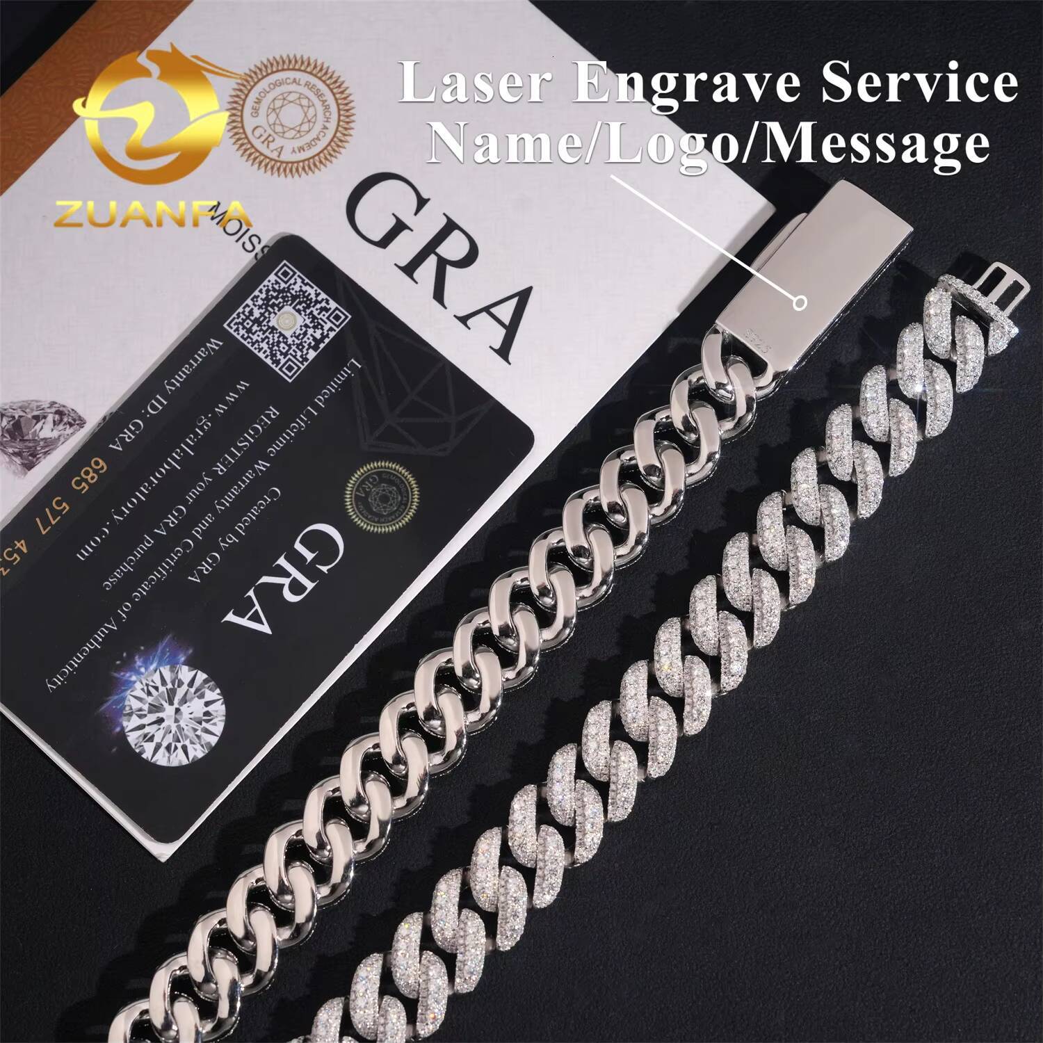 Direct Sale PROMOTION 15mm Cuban Links Moissanite Chain Moon Shape 3 Row Pass Diamond Tester