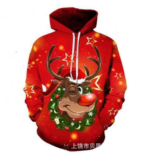 Mens Womens Christmas 3D Elf Father Christmas Print Hoodie Casual Long Slve Sweatshirt with Pockets