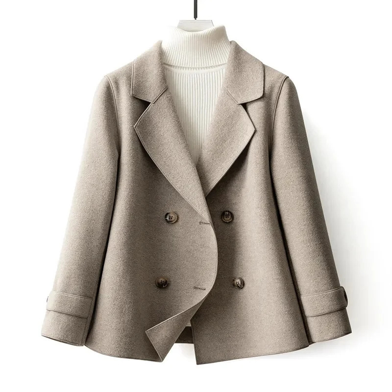 HighQuality DoubleSided Woolen Coat For Women 2025 Short Temperament Doll Neck Mothers Outfit Woolen Coat Female Red Came 251029