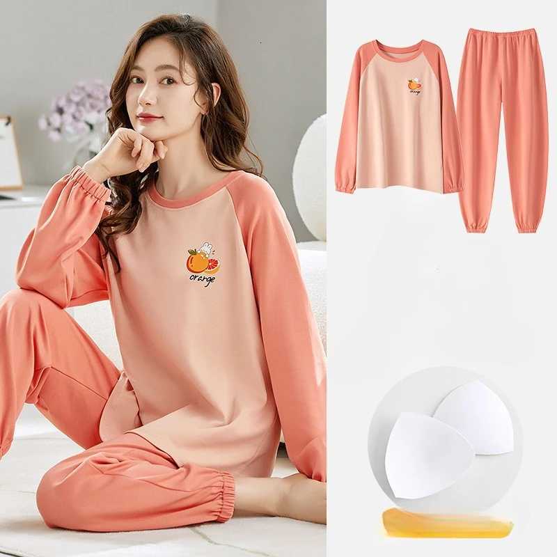 Womens Longsleeved Cotton with Corset Pajamas Homewear Ms Korean Version of The Cartoon Cute Casual Womens Clothing WomenT251029