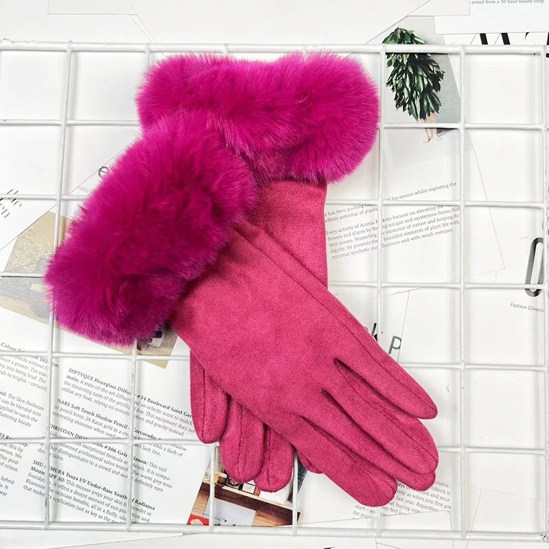 Winter Women Keep Warm Plus Velvet Touch Screen Thicken Plush Wrist Suede Gloves Solid Simple Elegant Soft Drive Cycling 251029