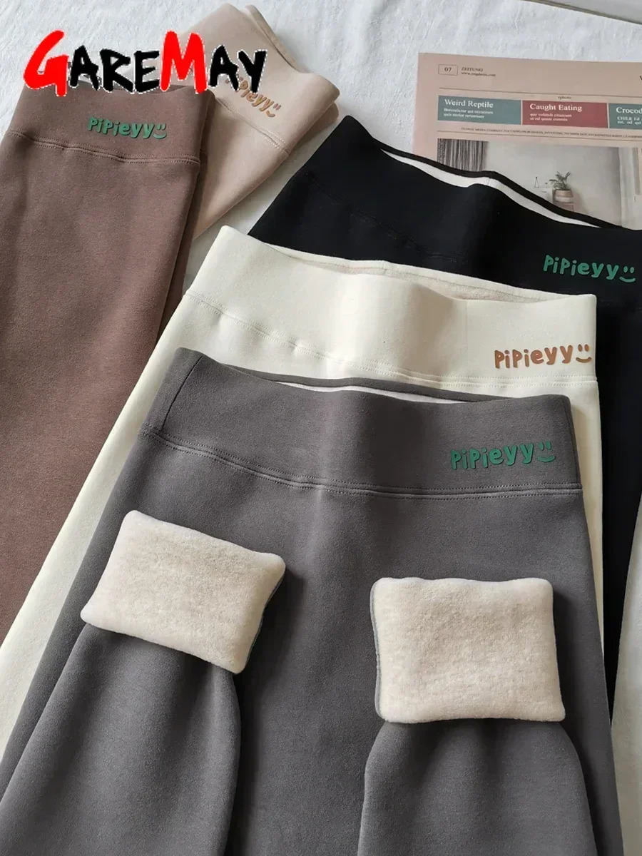 Wool Womens Winter Leggings with Fleece Beige Thermal Tights Shiny Cotton Velvet Brown Ribbed Thick Warm Leggings for Women 251029