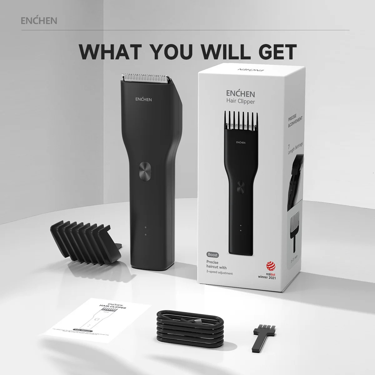 ENCHEN BoostB Hair Trimmer For Men Kids Cordless USB Rechargeable Electric Hair Clipper Cutter Machine With Adjustable Comb 251029